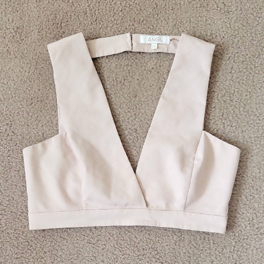 ANGL Womens Cream Plunge Bralette - Size Large